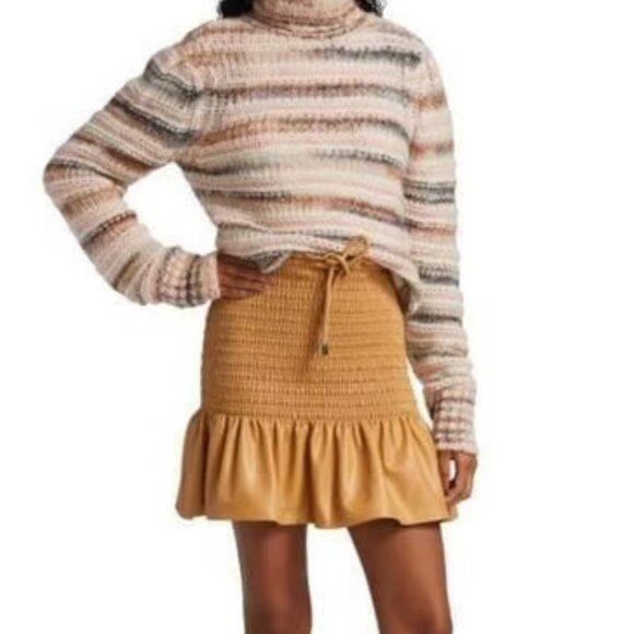 NEW A.L.C. Tan Jenny Faux Leather Mini Skirt 0 - Picture 1 of 6